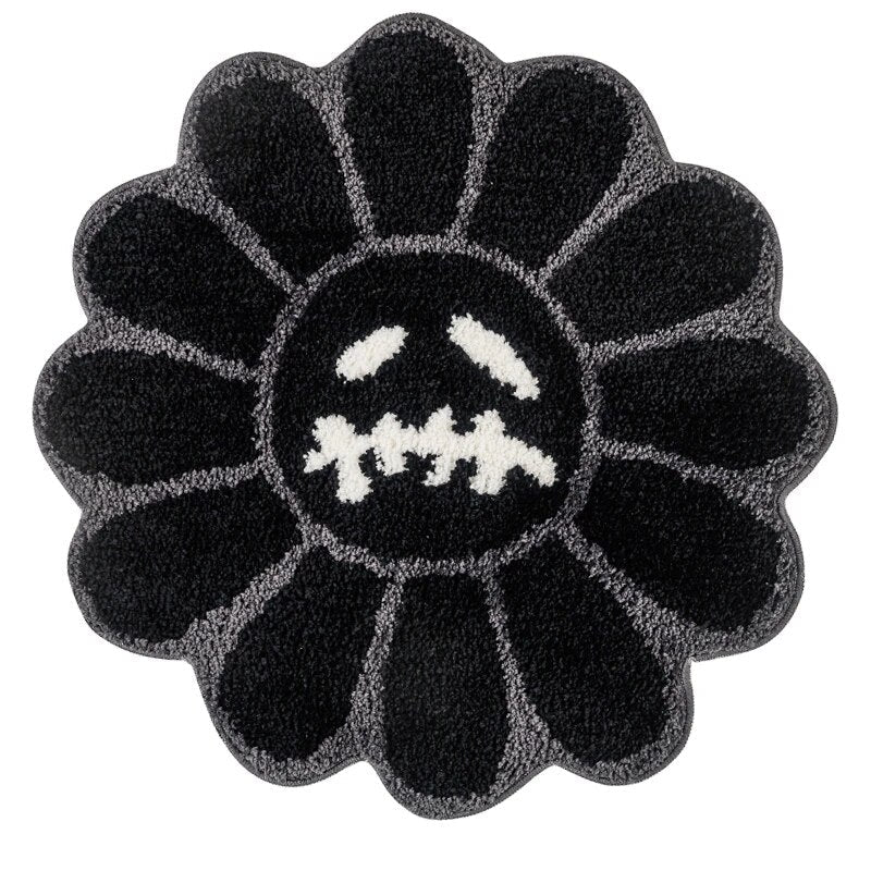 - BROWN & BLACK MURAKAMI SAD FLOWER RUG - Black Flower - RugRatz