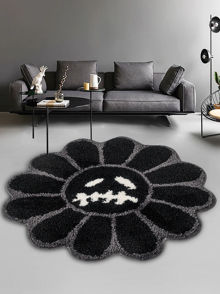 - BROWN & BLACK MURAKAMI SAD FLOWER RUG - Black Flower - RugRatz