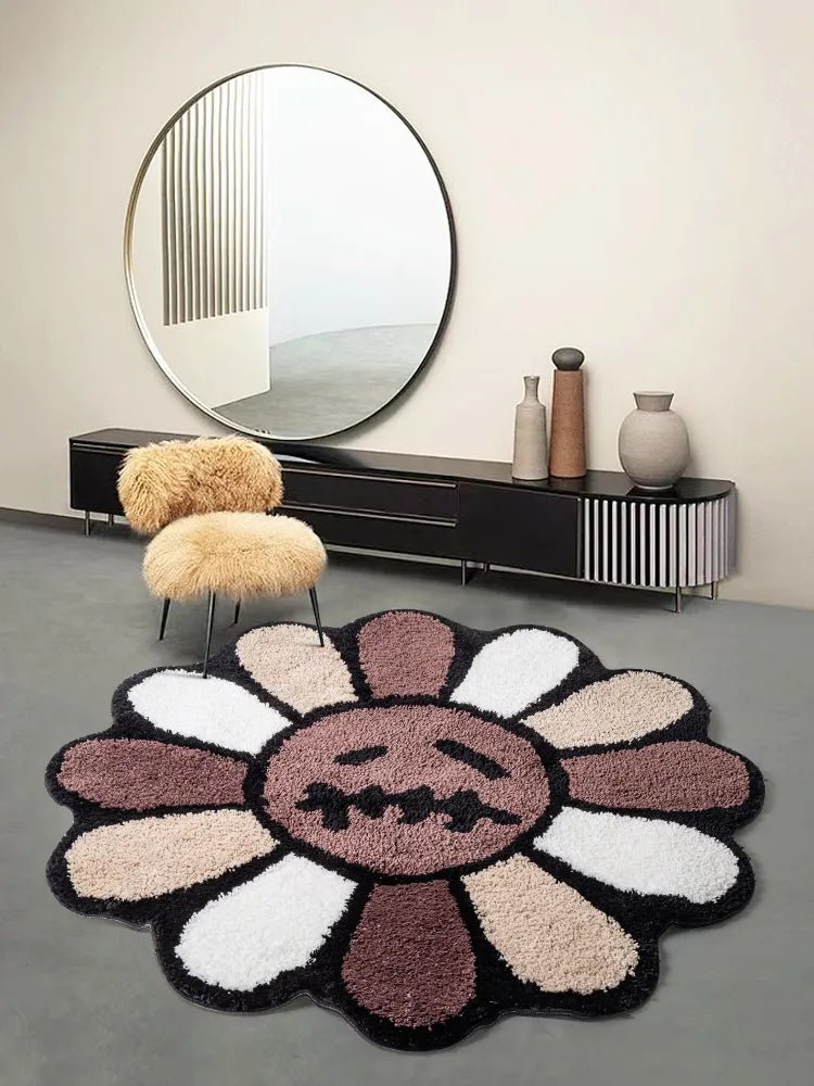 - BROWN & BLACK MURAKAMI SAD FLOWER RUG - Black Flower - RugRatz