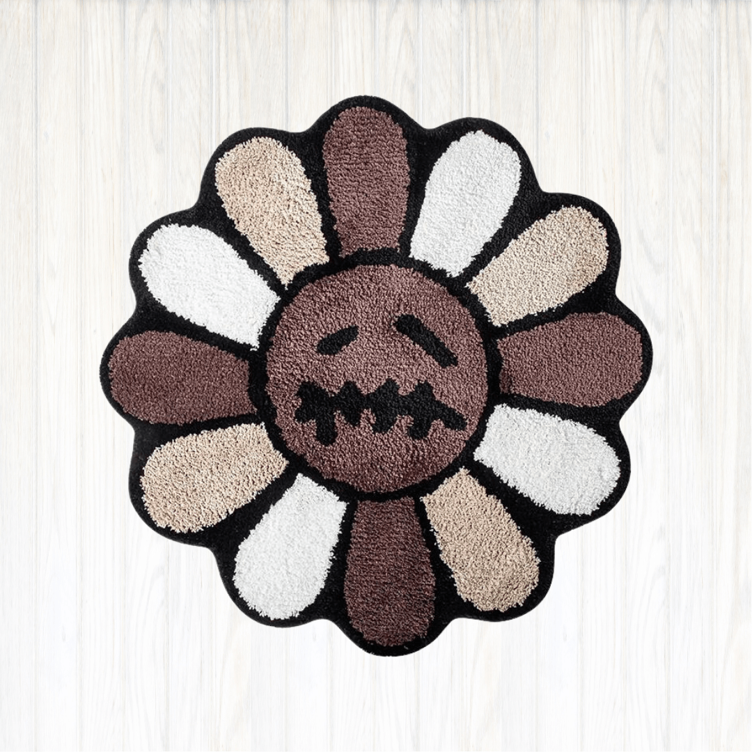 - BROWN & BLACK MURAKAMI SAD FLOWER RUG - Black Flower - RugRatz