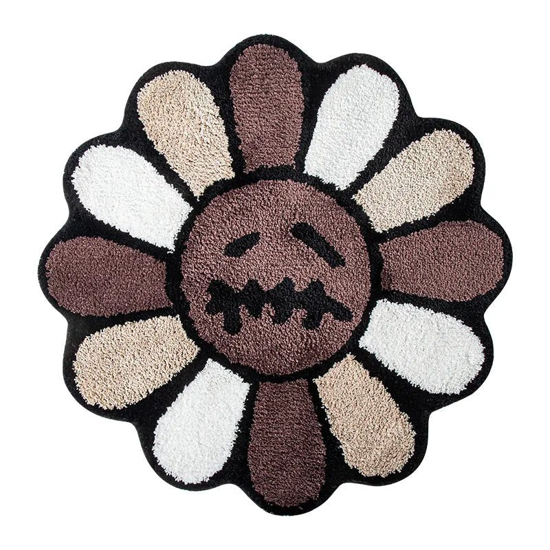 - BROWN & BLACK MURAKAMI SAD FLOWER RUG - Brown Flower - RugRatz