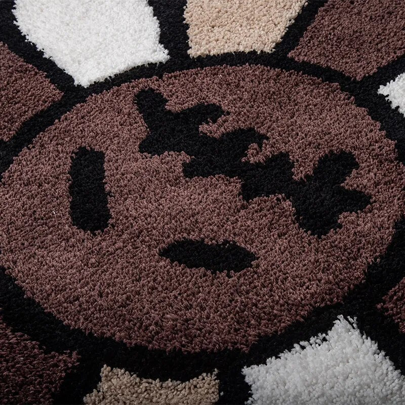 - BROWN & BLACK MURAKAMI SAD FLOWER RUG - Brown Flower - RugRatz