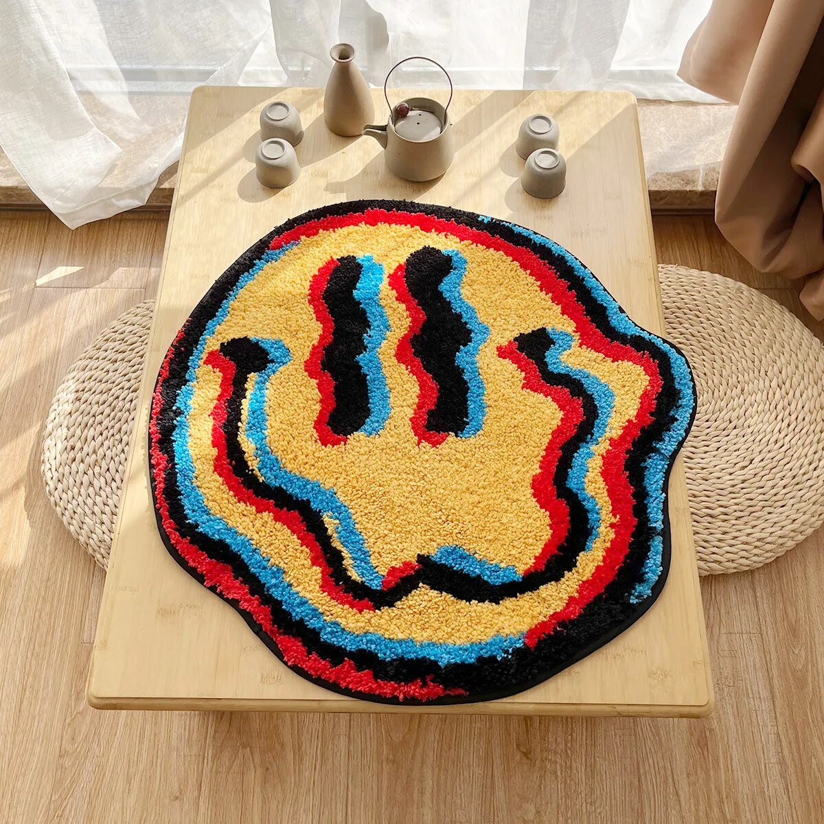 - TRIPPY GLITCH SMILEY FACE RUG - 60x60cm - RugRatz