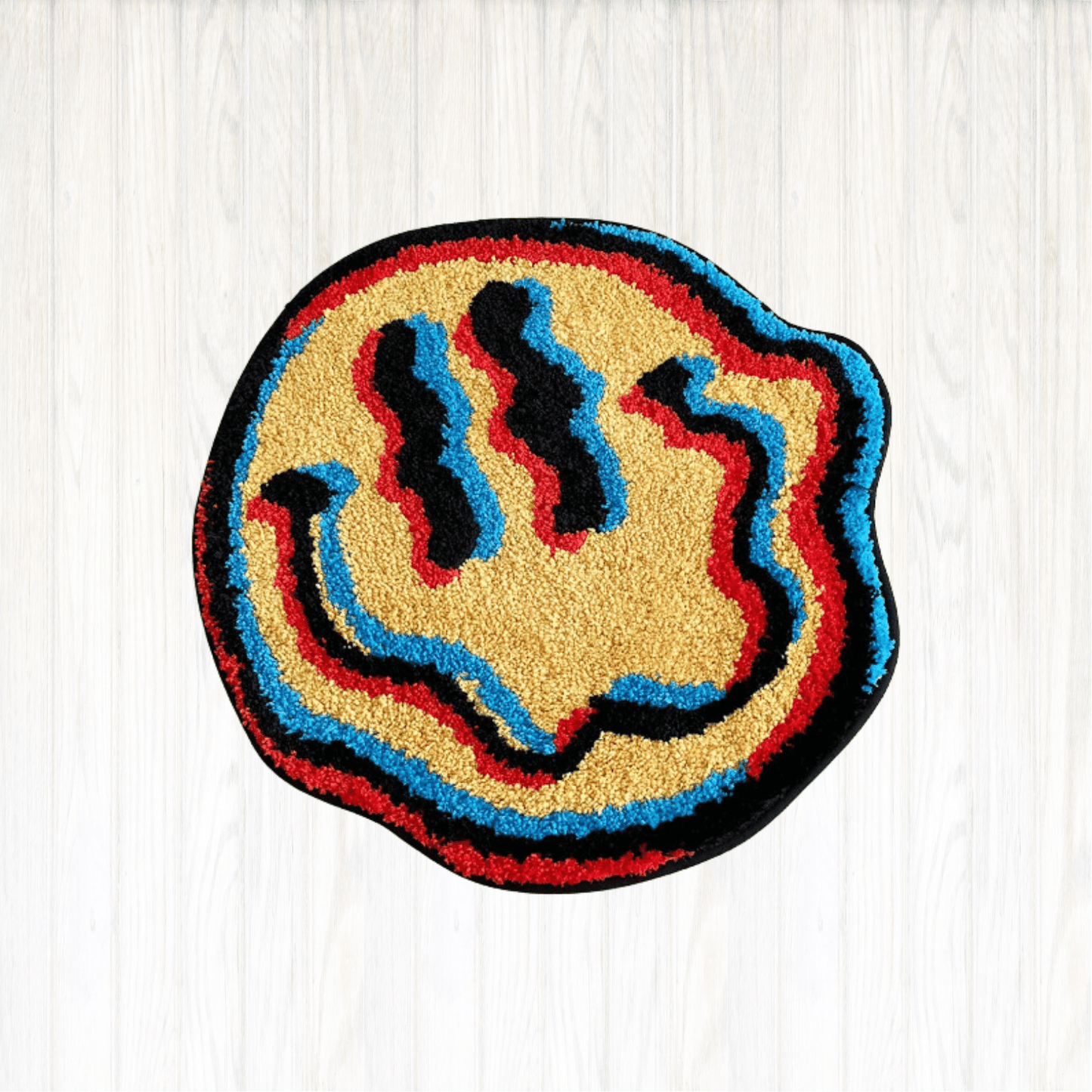 - TRIPPY GLITCH SMILEY FACE RUG - 60x60cm - RugRatz