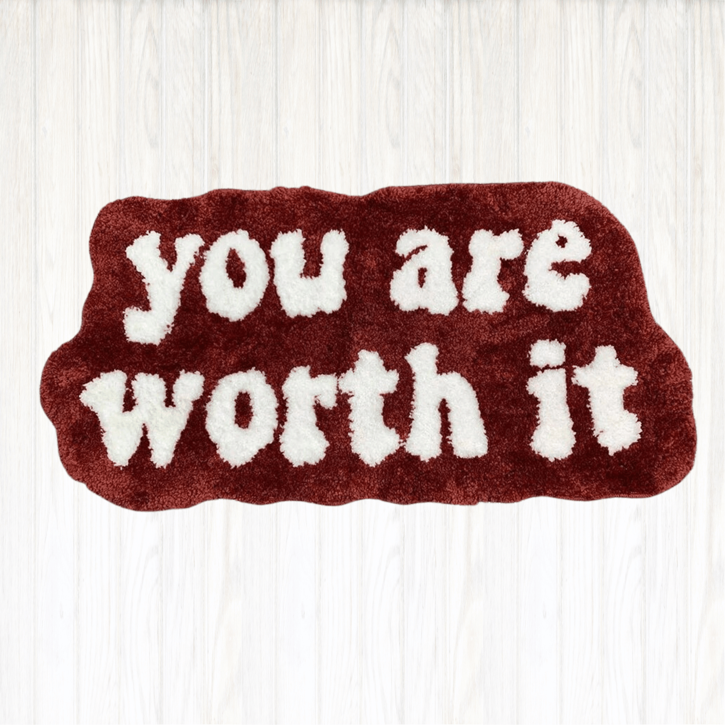 - 'YOU ARE WORTH IT' TEXT RUG - Burgundy - RugRatz