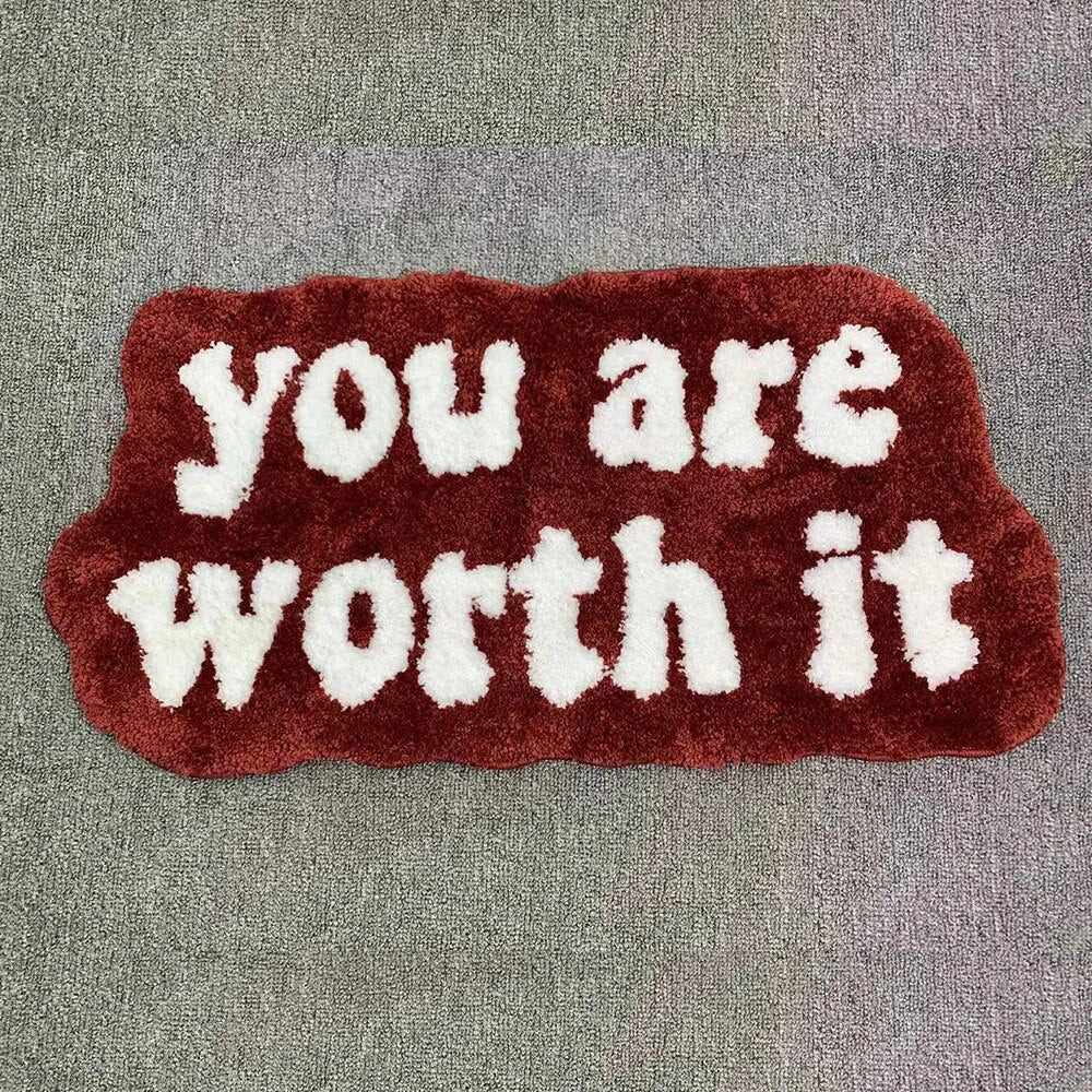 - 'YOU ARE WORTH IT' TEXT RUG - Burgundy - RugRatz