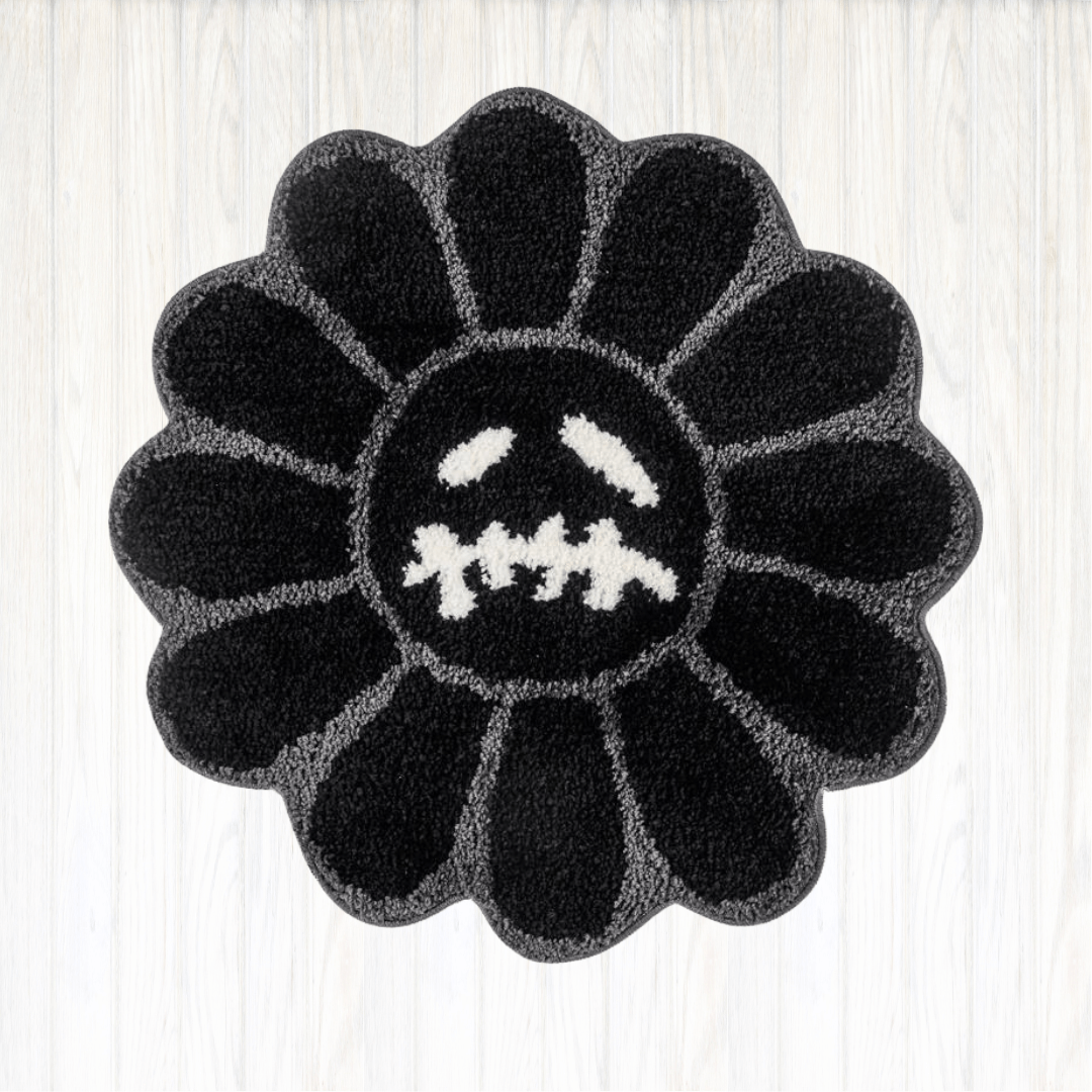 - BROWN & BLACK MURAKAMI SAD FLOWER RUG - Black Flower - RugRatz