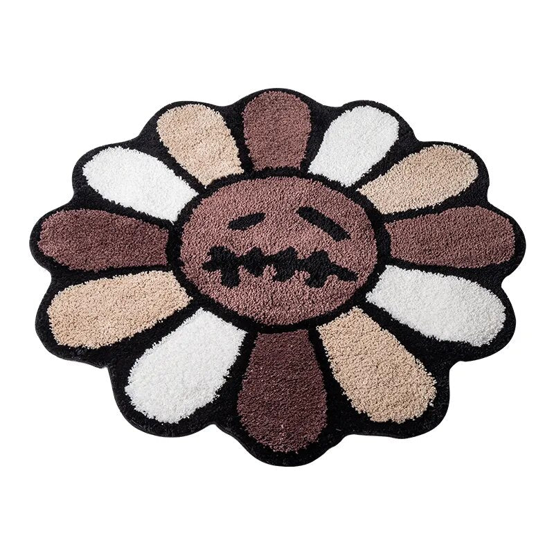 - BROWN & BLACK MURAKAMI SAD FLOWER RUG - Brown Flower - RugRatz